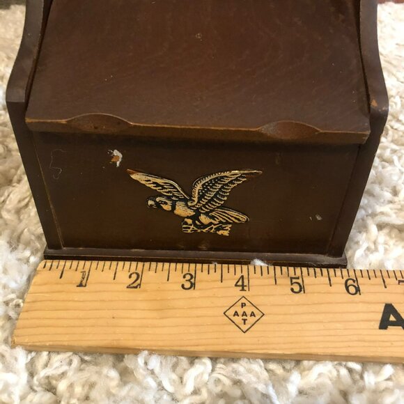 Vtg Wooden Hanging Salt Box Recipe Box Slant Top Eagle Farmhouse - Picture 6 of 7